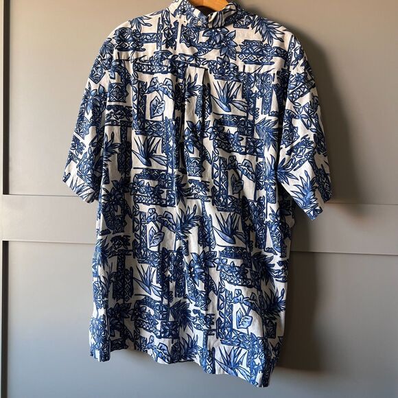 Blue Paradise Hawaiian Aloha Shirt Mens XXL Blue Floral Tropical Button Up - Picture 2 of 8